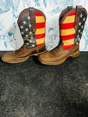 Durango Leather Boots with Red, Blue, Cream American Flag Design